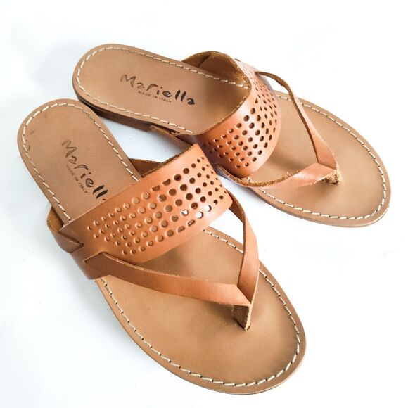 Mariella Boho Camel Tan Made in Italy Flip Flops Thongs Slides Sandals Size 7 - Picture 8 of 11